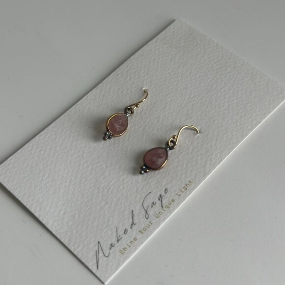 Gold Pendant Earrings with Cranberry Quartz Gemstone - Picture 6 of 9